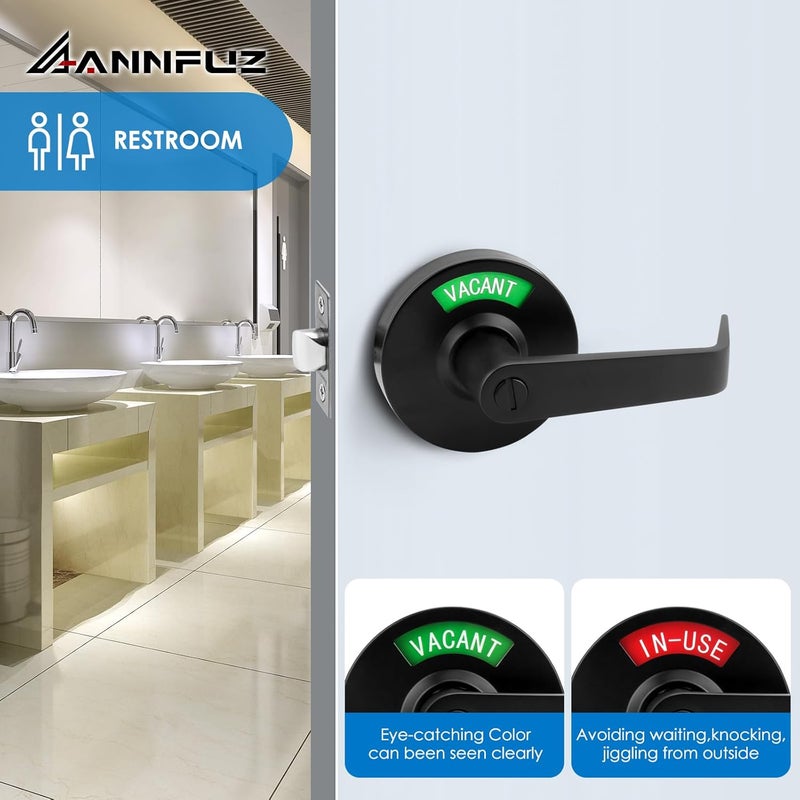 ANNFUZ Vacant Occupied Bathroom Door Handle Lock,Keyless Privacy Lever Lock with Large Indicator in-Use Sign,ANSI Grade 2 Commercial Grade Doorknob,for Public Restrooms Office Hospital(Matte Black) - Image 5